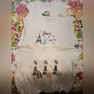 Loft 3 T-Shirts Size Large Cute Paris, Girl With Dog, Girls With Bags